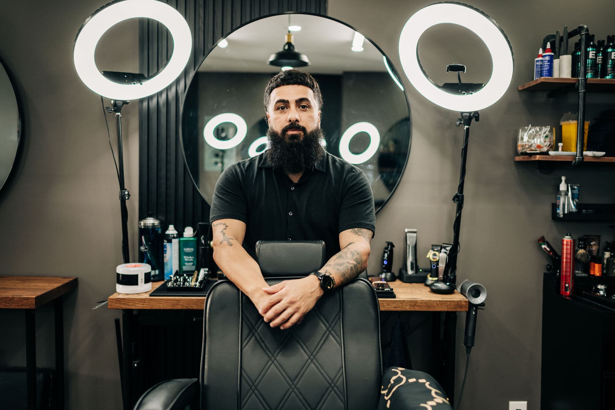 Portrait of Jean by their barber chair